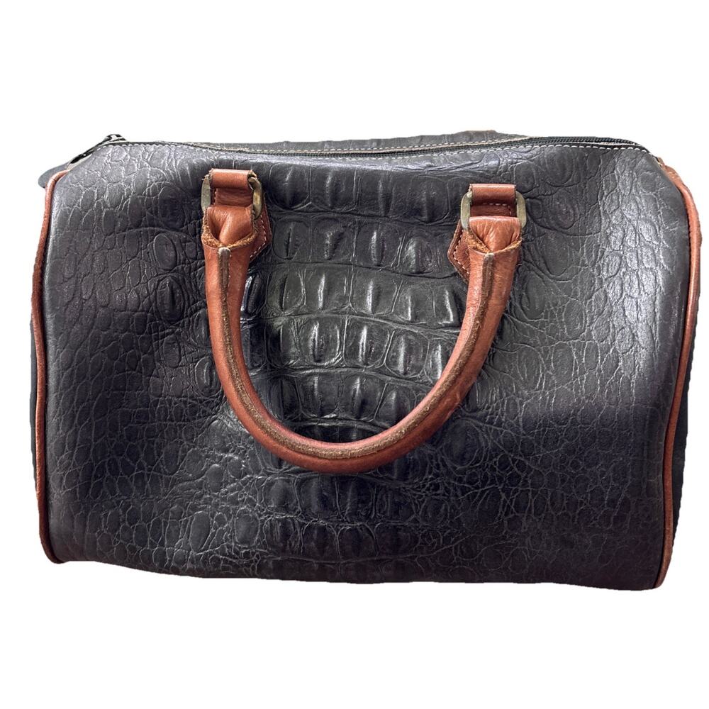 Vintage UNISA Crocodile Black Leather Satchel Purse Handbag Classic Portugal